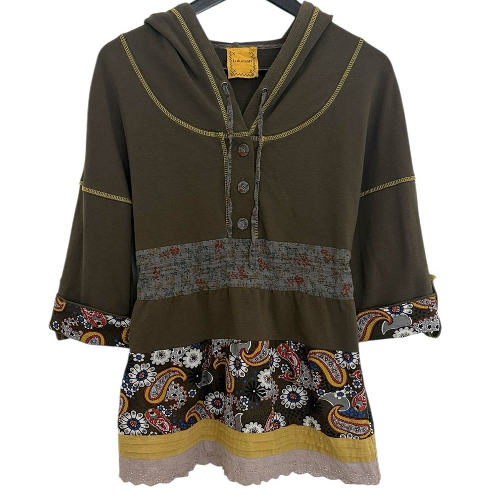 Lulumari Olive Green Hooded Tunic with Paisley Trim